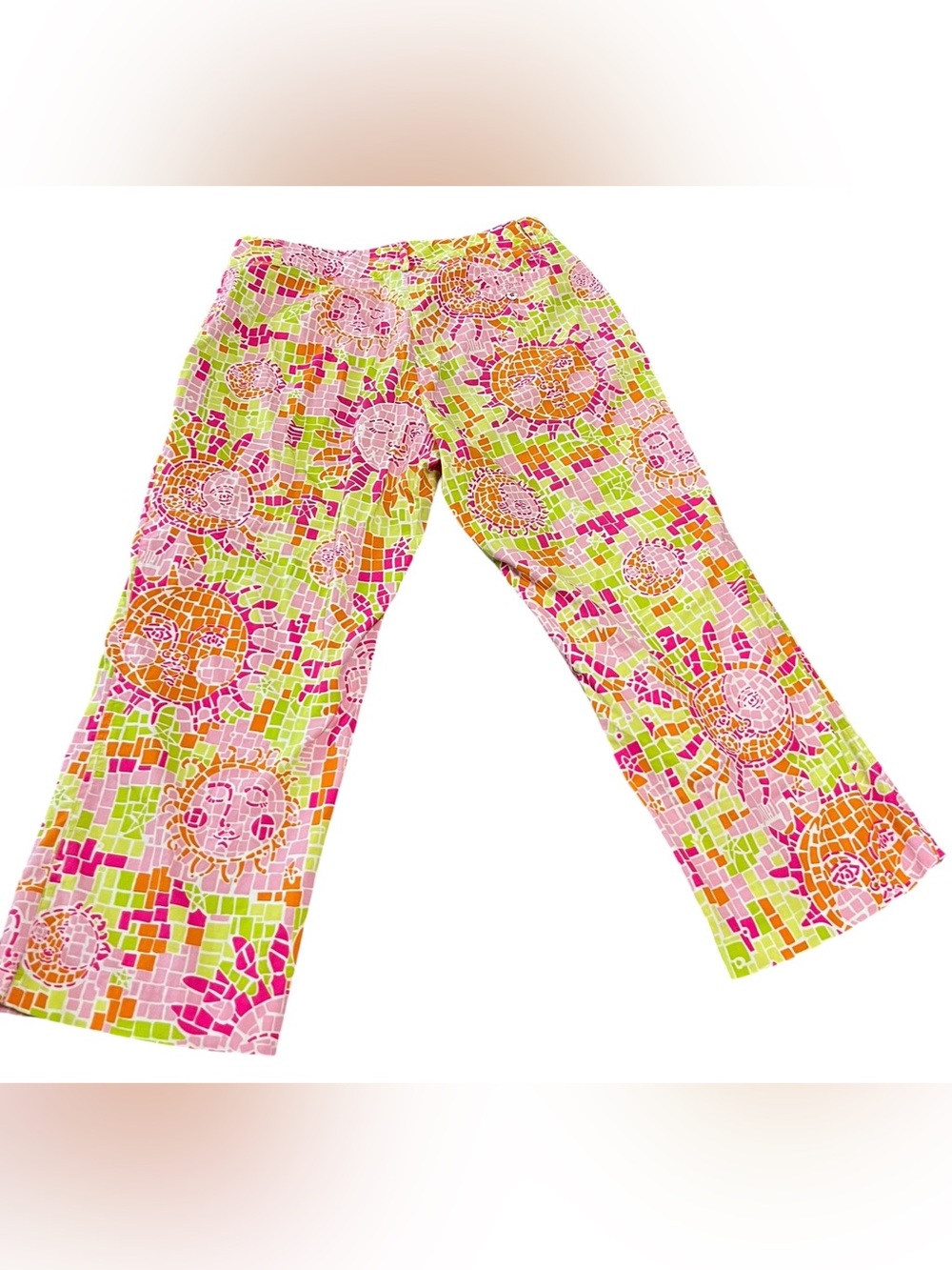 VTG! White Label| Lilly Pulitzer Multicolor Mosaic Sun Print Crop Pants | Sz: 12